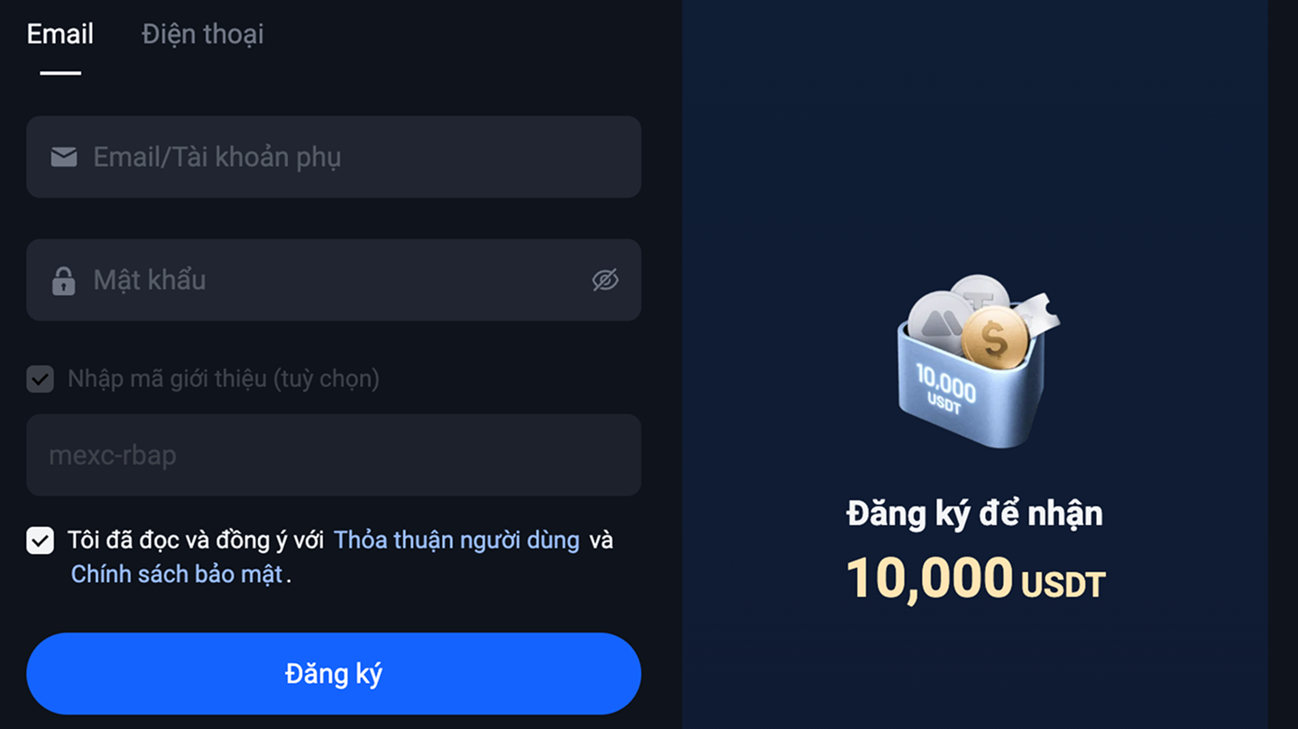 Bước 1 đăng ký MEXC